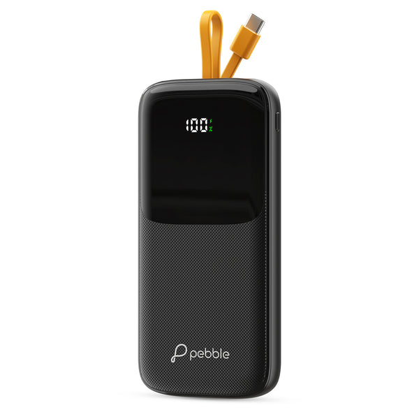 Pebble Rapid Electra10 power bank with inbuilt cable